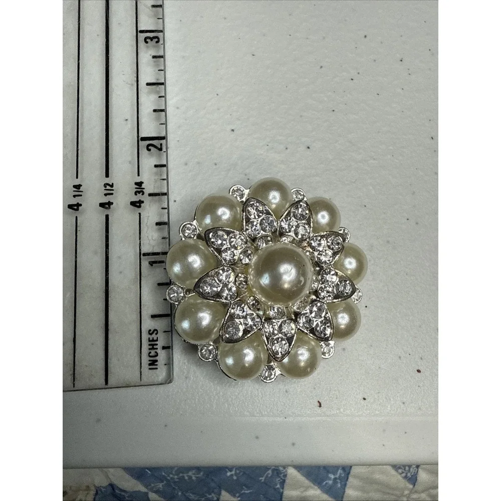 9 Vintage Rhinestone And Faux Pearl Shank Buttons Silver Plating Over Copper